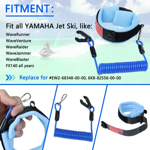 Miniatura 2 de Cordón de interruptor de parada de emergencia para embarcación y moto acuática, correa de muñeca compatible con Yamaha Jet Ski, motor fuera de Azul