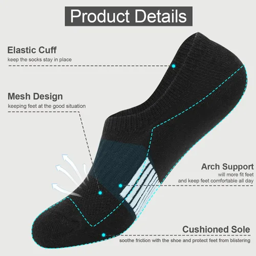 Miniatura 5 de Calcetines invisibles para mujer, acolchados, de corte bajo, atléticos, ocultos, para tenis, tobillos, calcetines invisibles para correr, 46 pares