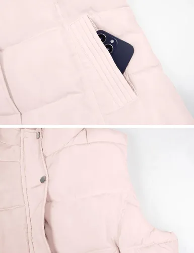 Miniatura 6 de Gihuo Chaleco largo acolchado de invierno para mujer, con capucha, sin mangas, con cremallera, chaleco largo