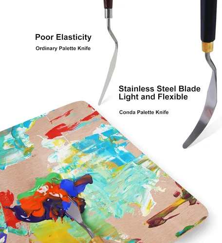 Miniatura 5 de conda Cuchillo de paleta para pintura de acero inoxidable, espátula, cuchillo de paleta de pintura al óleo, cuchillos de metal, mango de madera