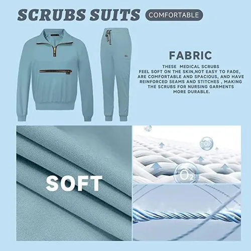 Miniatura 4 de niaahinn Conjunto de ropa quirúrgica para mujer, camiseta de manga larga y pantalones quirúrgicos, uniformes de trabajo de color sólido con bolsillos