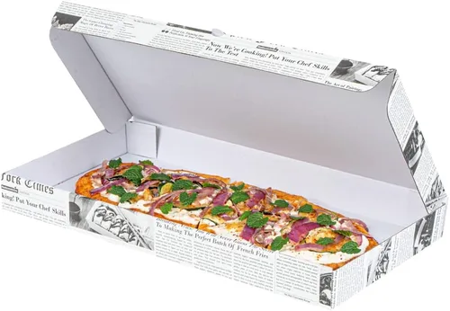 Miniatura 19 de Restaurantware Caja de pizza pequeña de 50 unidades, 14 x 7 x 1.5 pulgadas, caja rectangular para llevar papel corrugado para alimentos calientes