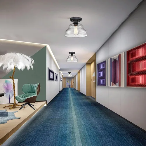 Miniatura 8 de MEXO Lámpara de Techo Industrial Semi-empotrada, Luminaria Moderna de Vidrio Transparente Estilo Casa de Campo de 10" Luces de Techo Cercanas al