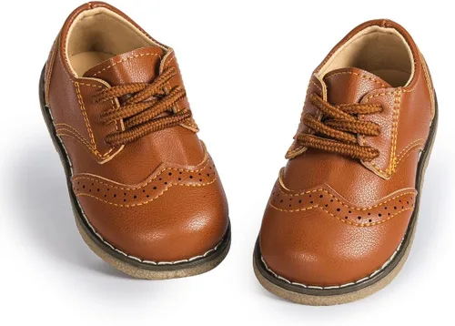 Miniatura 3 de Kannior Zapatos Oxford de piel sintética para niños y niñas, zapatos de vestir de boda para niños pequeños, con cordones, suela de textura