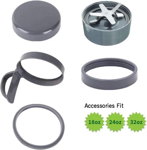 Miniatura 3 de Piezas de repuesto para NutriBullet, 2 tazas, hoja extractora, 2 tapas resellables, 2 juntas, 2 engranajes, 3 almohadillas de choque, anillo