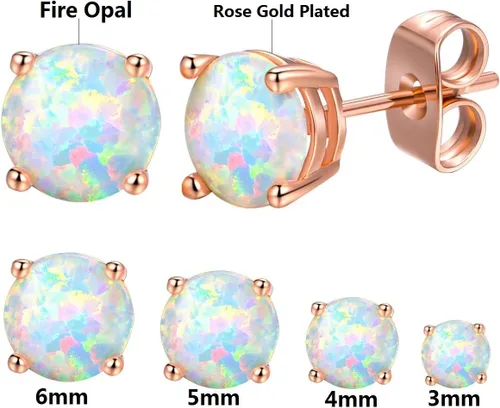 Miniatura 2 de GEMSME Aretes de ópalo chapados en oro rosa de 18 quilates, 0.236 in, redondos para mujer