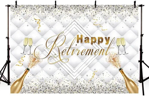 Miniatura 3 de SENDY Telón de fondo de feliz jubilación de 7 x 5 pies con purpurina de diamante dorado plateado para decoración de fiesta, felicitaciones