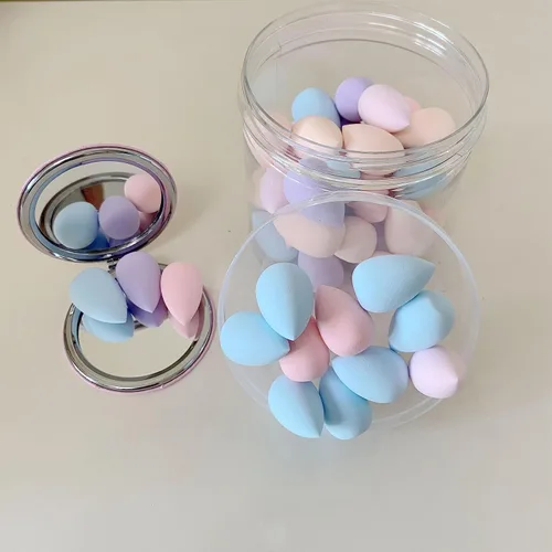 Miniatura 3 de 50 mini esponjas de maquillaje pequeñas y soplete de polvo con espejo de maquillaje, licuadora de belleza multicolor, esponja de maquillaje