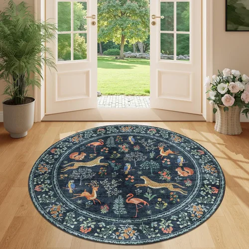 Miniatura 251 de DUKINO Alfombra de área de 6 x 9 pies, alfombra floral para sala de estar, ligera, antideslizante, lavable, alfombra de interior de pelo bajo