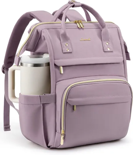 Miniatura 23 de LOVEVOOK Mochila para laptop para mujer con bolsillo gigante para vasos, mochila de viaje impermeable de 15.6 pulgadas, bolsa de computadora