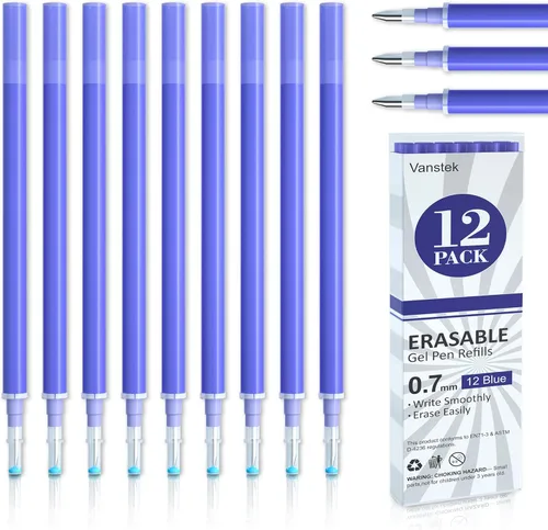 Miniatura 10 de Vanstek 12 recargas de bolígrafo de gel borrable negro, recargas de tinta de gel compatibles con bolígrafos borrables, punta fina de 0.7 mm