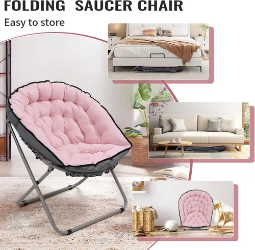 Miniatura 4 de KROFEM Silla plegable con platillo para sala de estar, acogedora silla circular redonda, ideal para dormitorio, espacios pequeños, salón