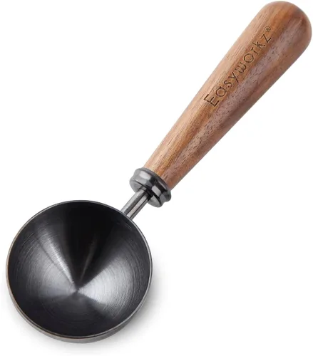 Miniatura 11 de Easyworkz Cuchara de café retro de acero inoxidable con mango de nogal negro, 10 g - Cuchara medidora (dorado cepillado)