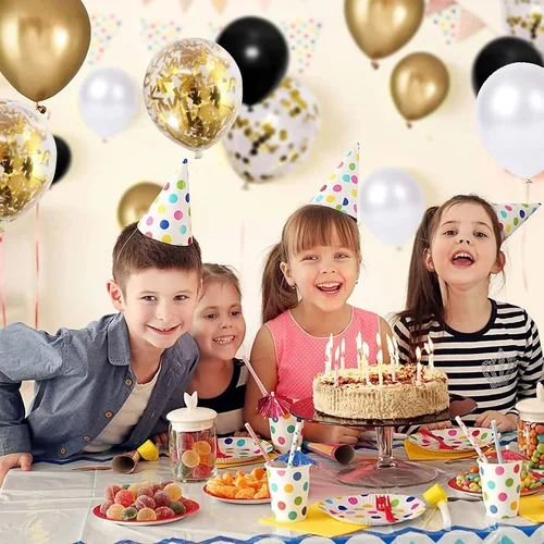 Miniatura 6 de Togvu - Kit de guirnalda de globos negros y dorados, 122 piezas de globos de látex con confeti negro metálico dorado de 18/12/10/5 pulgadas