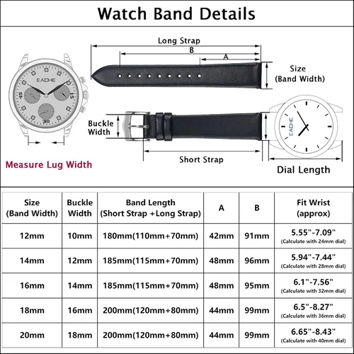 Miniatura 2 de EACHE Correas de reloj de cuero de liberación rápida para hombres y mujeres, correas de reloj de cuero fino para mujer, 0.472 in, 0.551 in, 0.630