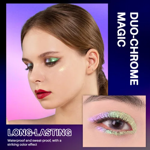 Miniatura 3 de CHARMACY Sombra de ojos líquida duocroma, aspecto metálico, juego de sombras de ojos con purpurina de larga duración, pigmentos metálicos, secado