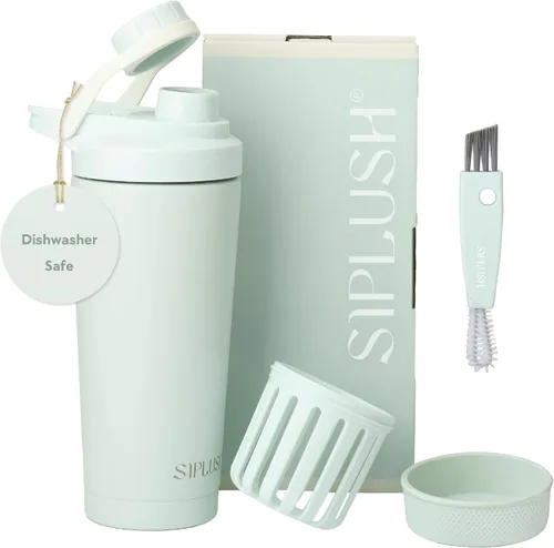 Paradise Shaker Bottle - Botella mezcladora de proteínas de acero inoxidable aislada de 24 onzas, apta para lavavajillas, con cepillo de tapa y