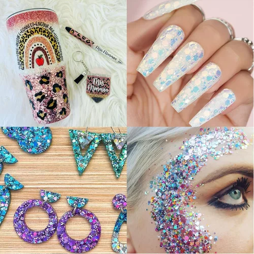 Miniatura 6 de Mezcla holográfica de purpurina gruesa y fina, 20 colores para resina, uñas iridiscentes, cabello cosmético de ojos, cara, cuerpo, lentejuelas