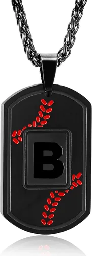 Miniatura 53 de Fervia Graduation Gifts - Baseball Initial Necklace for Men Dog Tag Stainless Steel Letter Pendant Sport Baseball Athletes Jewelry Christmas