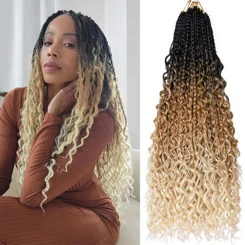 Miniatura 54 de Beverlee Goddess Box - Trenzas de ganchillo de 8 pulgadas, 8 paquetes de trenzas de ganchillo bohemias, extremos rizados, pelo sintético rizado