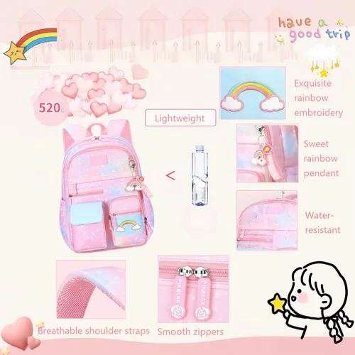 Miniatura 4 de Mochila infantil con diseño de arcoíris degradado para niñas, escuela primaria, con estampado de corazón, mochila escolar con compartimentos