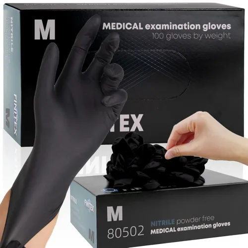 FINITEX - Guantes desechables de nitrilo negro, 5 mil, sin polvo, examen médico, sin látex, 100 unidades para examen, limpieza del hogar, guantes de