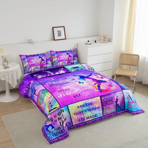 Miniatura 3 de Erosebridal Juego de edredón para niñas de baile, tamaño individual, juego de ropa de cama de ballet con purpurina para niños, adolescentes