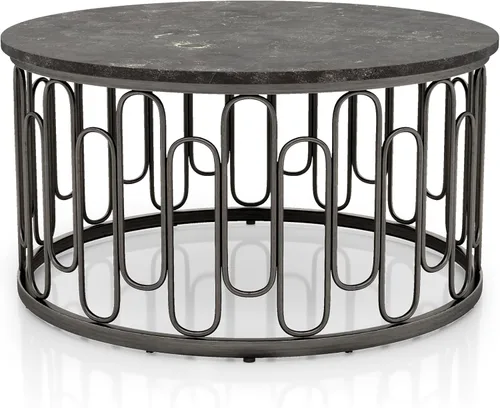 Miniatura 9 de Furniture of America Davis - Juego de mesa moderno de 3 piezas con parte superior de mármol, patas de metal resistentes y estante abierto para sala
