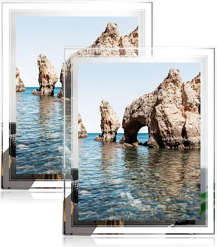 Miniatura 10 de Juego de 2 marcos de fotos de 4 x 6 pulgadas, marco de fotos de vidrio de cristal, marcos de fotos plateados brillantes de 4 por 6 para mesa