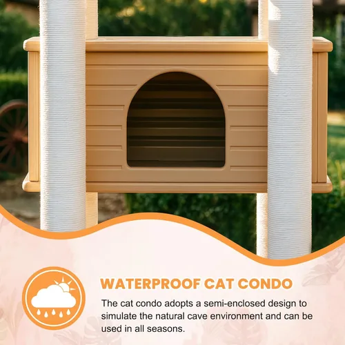 Miniatura 4 de Torre para gatos resistente a la intemperie de 68.9 pulgadas de alto, árbol para gatos de varios niveles, condominio grande para gatos con tablero