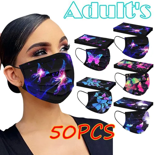 Miniatura 2 de JINF ATRISE - 50 cubrebocas desechables con estampado de mariposas para adultos a la moda reutilizable para exteriores ciclismo a prueba de polvo