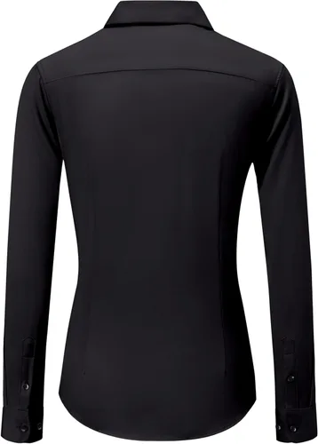 Miniatura 4 de Camisas de vestir para mujer, de manga larga, con botones, elástica, sin arrugas, color liso, casual, para el trabajo, oficina, blusa