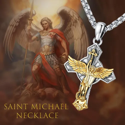 Miniatura 119 de Eusense San Miguel San Cristóbal San Benito San Judas Virgen María Collar chapado en oro 925 joyería religiosa para hombres y mujeres, collar