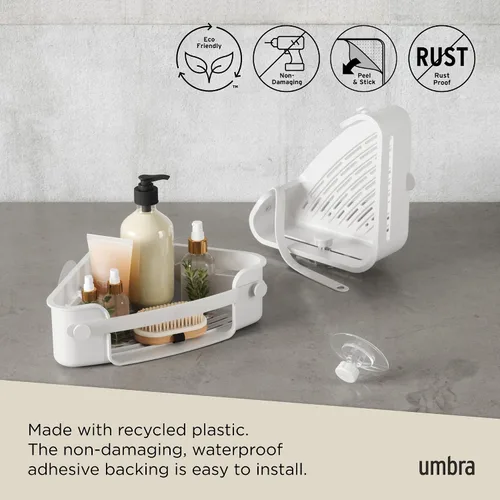 Miniatura 6 de Umbra Estante de esquina de ducha adhesivo flexible para baño, color blanco