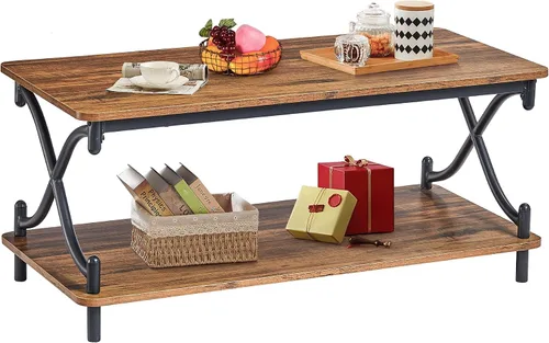 Miniatura 9 de VECELO Mesa auxiliar para sala de estar con esquinas redondas, moderna mesa central de granja con estante de almacenamiento para oficina en casa