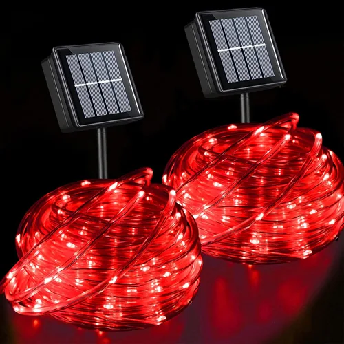Miniatura 16 de QITONG Paquete de 2 luces solares verdes, cada cadena de 100 luces LED de 33 pies para exteriores, 8 modos de luces de hadas en tubo de PVC