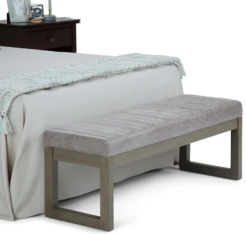 Miniatura 11 de SIMPLIHOME Casey - Banco otomano rectangular tapizado de cuero vegano de 48 pulgadas de ancho en gris gris topo envejecido, banco moderno