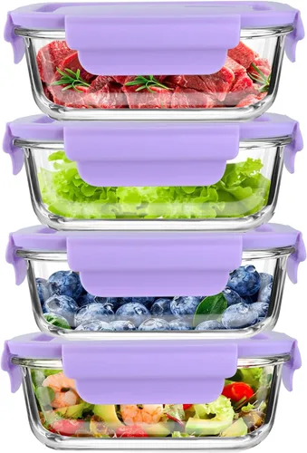 Miniatura 10 de Paquete de 4 recipientes de vidrio de 13 onzas / 0.37 L con tapas, recipientes de almacenamiento de vidrio con tapas, sin BPA, organizadores