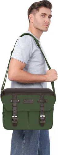 Miniatura 6 de MOSISO Bolso Cruzado para Cámara, Bandolera Mensajero de Cuero PU Vintage para Fotografía DSLR/SLR/Sin Espejo, Funda para Gadgets con Tapa