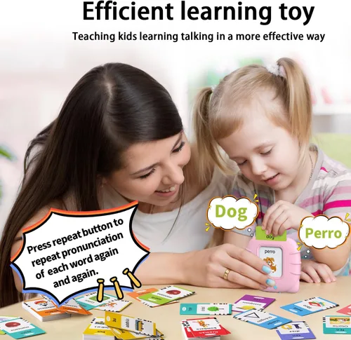 Miniatura 4 de Kidzdo Juguetes audibles bilingües en español e inglés con música, tarjetas flash parlantes bilingües para niños pequeños/principiantes, ABC, Rosa