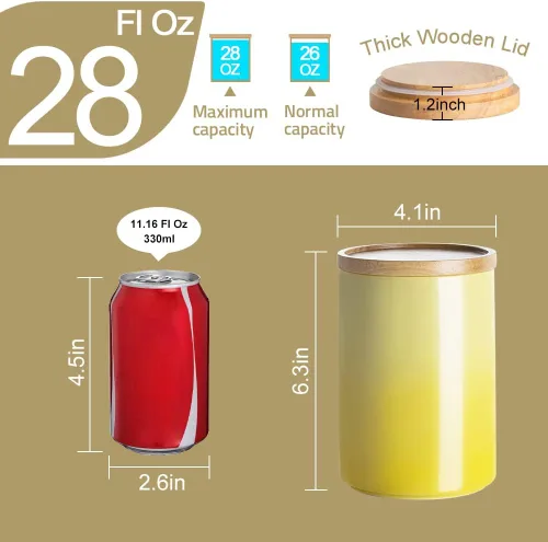Miniatura 6 de Sweejar Tarro de cerámica para almacenar alimentos, recipientes de cocina apilables, recipientes con tapa de madera hermética para servir café