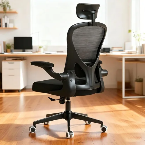 Silla de oficina con soporte lumbar ajustable y reposabrazos abatibles, silla ergonómica de escritorio de computadora con respaldo alto con cojín de