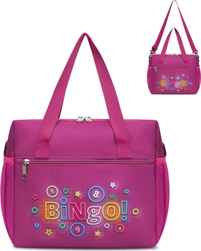 Miniatura 11 de Bolsa de bingo para Daubers Dabbers Dobbers Dotters resistente al agua, bolsa de accesorios de bingo con bolsillos para adultos mayores (negro)