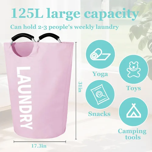 Miniatura 2 de WOOHA Cesta de lavandería grande de 115 litros, cesta plegable para ropa, cestas altas de tela plegables para dormitorio, armario, baño, Rosa