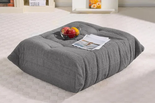 Miniatura 25 de Puf para adultos, silla puf grande, sillón con relleno de espuma viscoelástica para el hogar, apartamento o sala de juegos, gris afelpado Felpa gris
