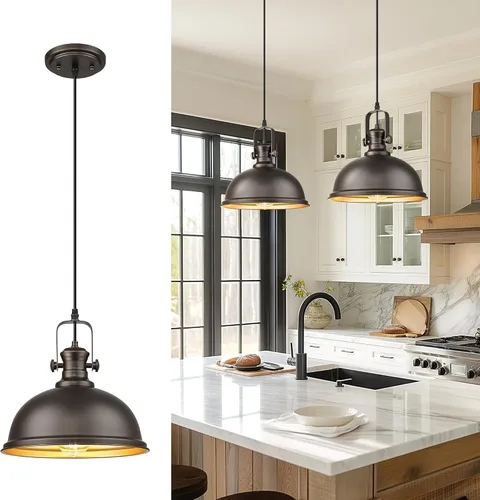 Miniatura 10 de Lámpara colgante moderna, juego de 2 lámparas colgantes, iluminación colgante negra para isla de cocina, AD-2151-1P2 Negro