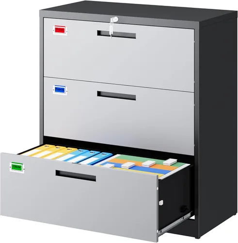 Miniatura 17 de PEUKC Archivador de 2 cajones, archivadores laterales para oficina en casa, cajones de almacenamiento de oficina con cerradura, archivos colgantes
