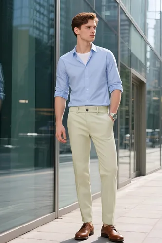 Miniatura 3 de Plaid&Plain - Pantalones chinos, a los tobillos de corte ajustado, elásticos, color caqui, para hombre