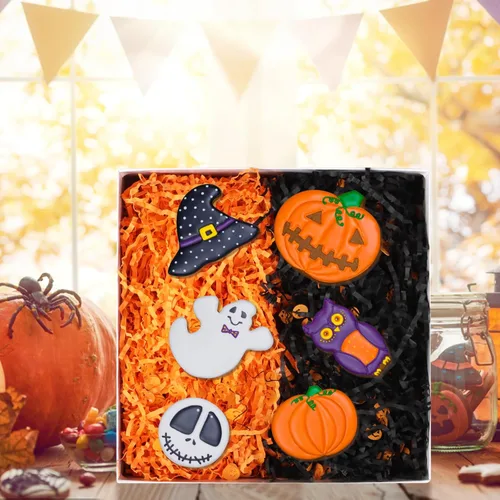 Miniatura 7 de LOMIMOS Papel de rafia de Halloween de 15.87 oz/1 libra, triturado negro y naranja con confeti de calabaza para envolver regalos, manualidades