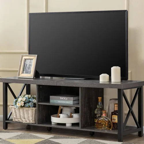 Miniatura 11 de GAZHOME Soporte de TV para TV de hasta 55 pulgadas, mueble de TV con almacenamiento abierto, unidad de consola de TV con estantería para sala de Gris